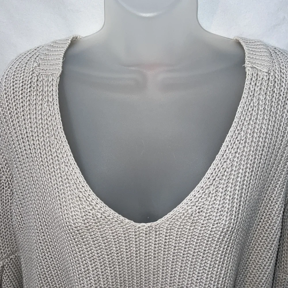 Free People Light Gray Rib Knit Bell Sleeve Pullover Cropped Sweater Size S/P